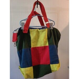 80s Style Multicolor tote bag Colorblock Patch Work Canvas Bag